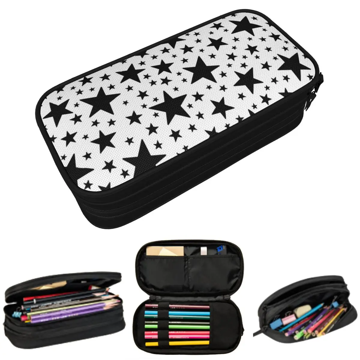 

Black And White Star Pattern Pencil Case for Studen School Pen Box Pencil Bag Stationery Supplies Pen Holder Bag