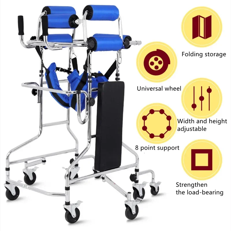 For Elderly Disabled 8 wheels Walker Assist Walking Lower Limb Rehabilitation Exercise Device Anti-backward Rollover Shelf Tool