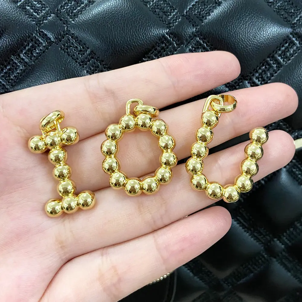 Clearance Polish Beads Bubble Letter Pendant for Necklaces Copper Ballon Initial Necklace Jewelry Making Supplies pdtb598