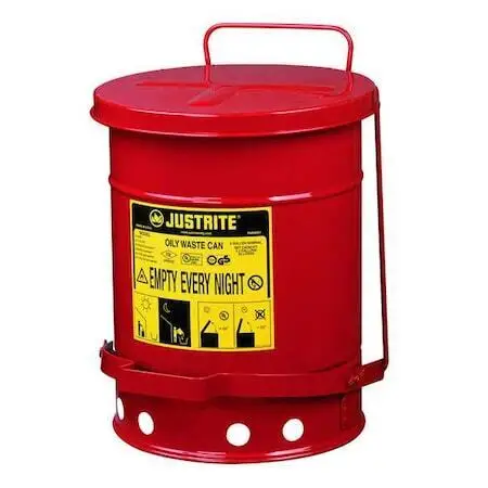 

Justrite 09100 Oily Waste Can, 6 Gallon Capacity, Galvanized Steel, Red, Foot 697841002234