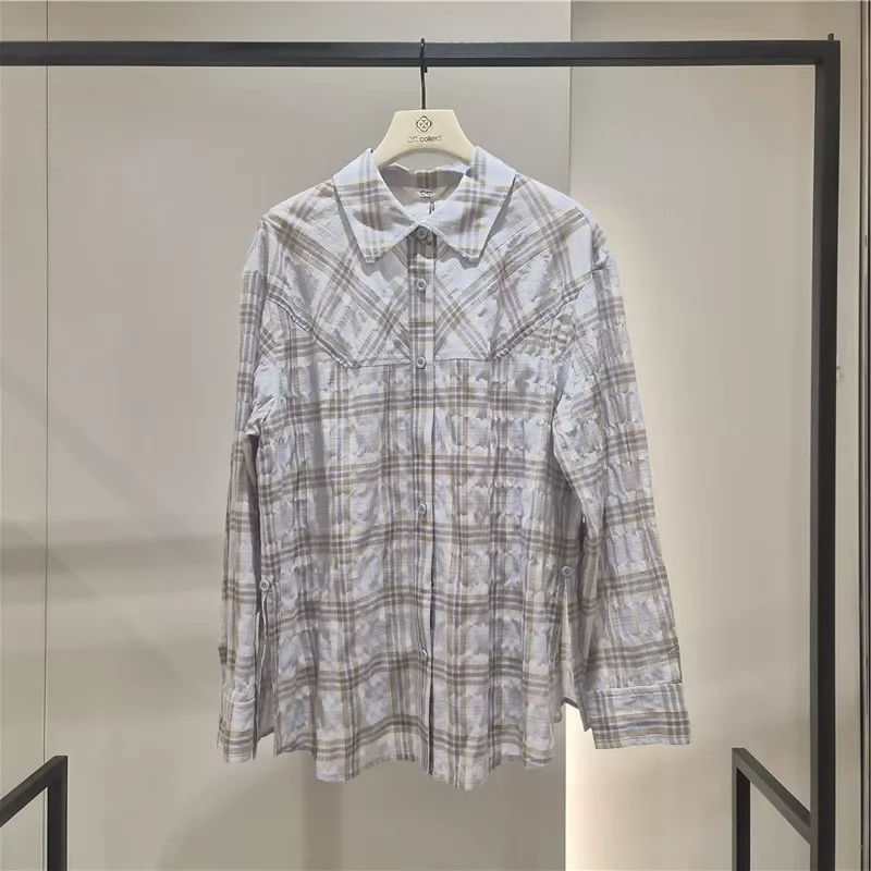 

Mimifafa CC Pure Original Lightweight Cotton Plaid Shirt Jacket Retro Pattern Casual Style Women's Long Sleeve Blouse