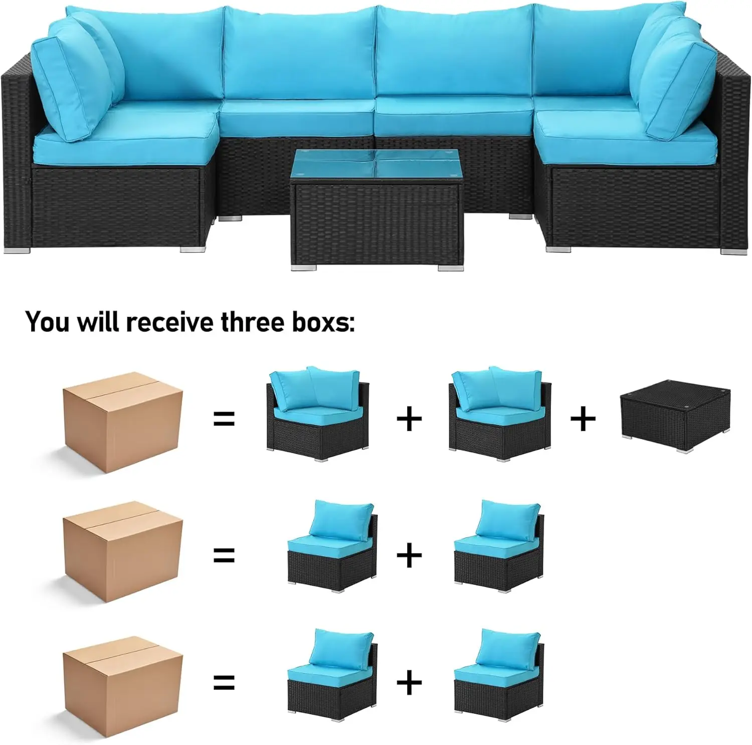 Patio Furniture Set,Wicker Outdoor Conversation Set,Rattan Sectional Sofa Set w/Washable Cushions & Glass Coffee Table