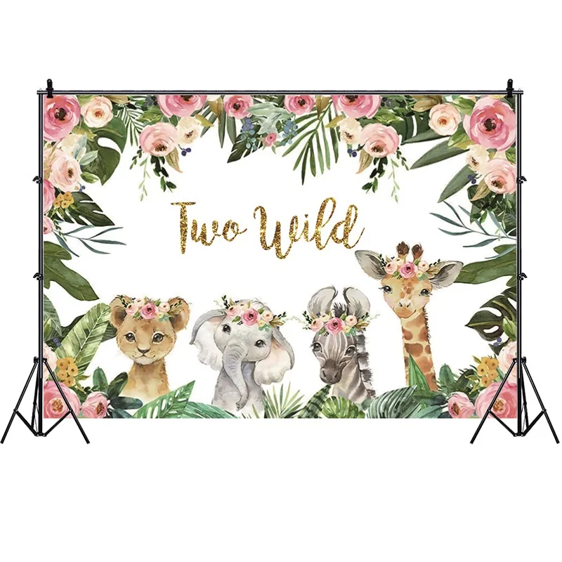Фон для фотосъемки с изображением диких двух праздников, украшение для дня рождения для девочек 2 года, животные в джунглях