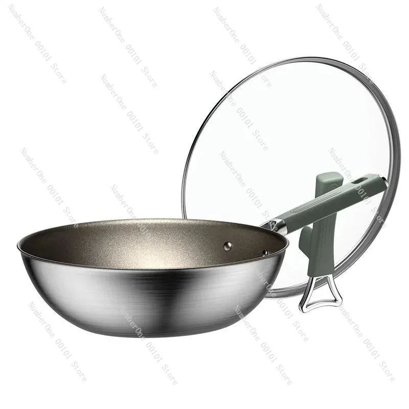 Uncoated and non stick frying pan Titanium stainless steel wok cookware