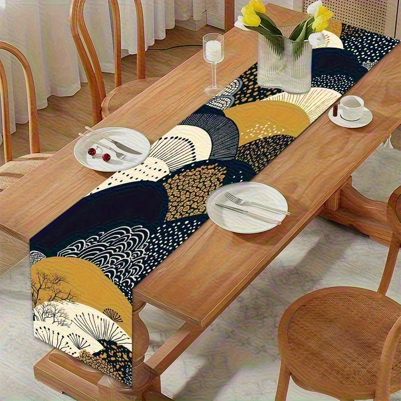 Japanese Traditional Print Linen Table Runner, Home Party Dining Table Decoration