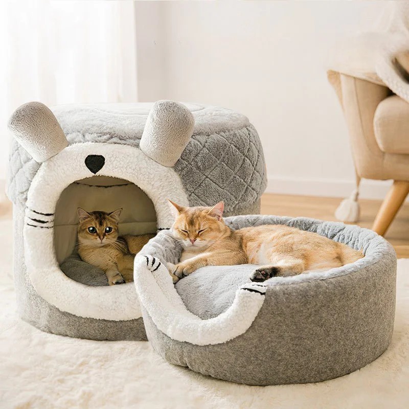 Warm Cat House Soft Pet Tent Cave Bed Deep Sleep Cat Kennel With Removable Cushion For Kitten Comfortable Beds Pet Supplies