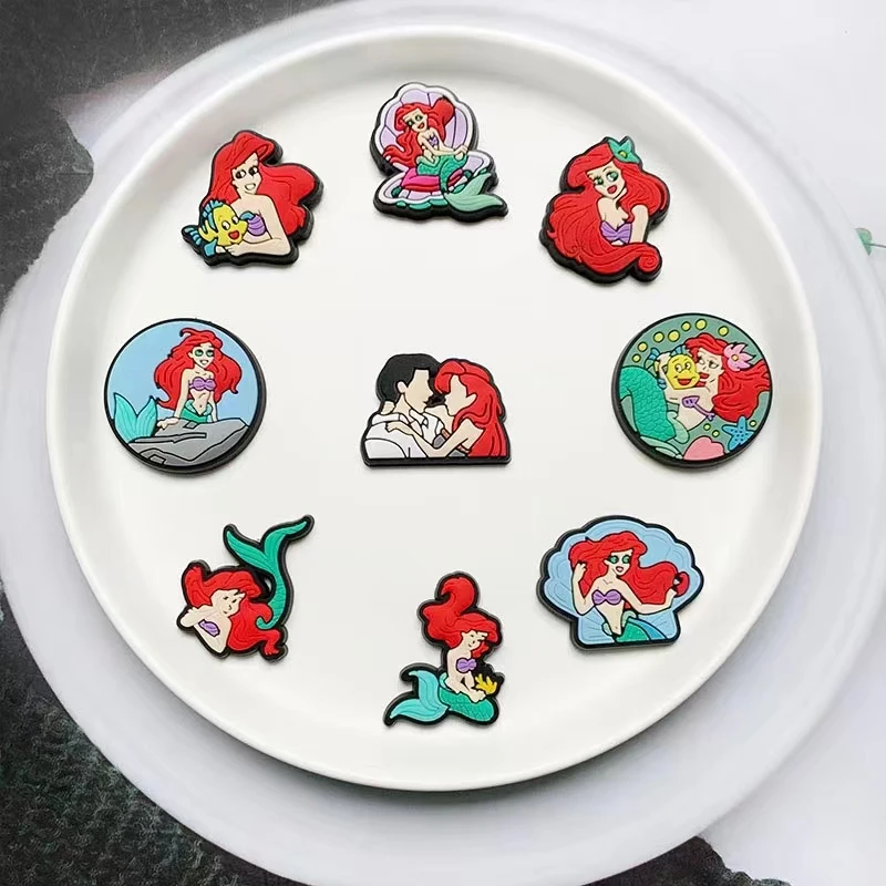 8-27pcs/set Disney Mermaid Princess series for Cartoon Shoe Charms Accessories Fit Shoes/Wristbands Classic Clog Kids Gifts