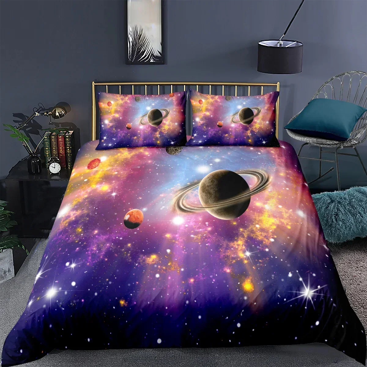 

2025 New 3D Print Starry Sky Galaxy Duvet Cover Outer Space Bedding Set Microfiber Cosmos Solar System Planet Comforter Cover
