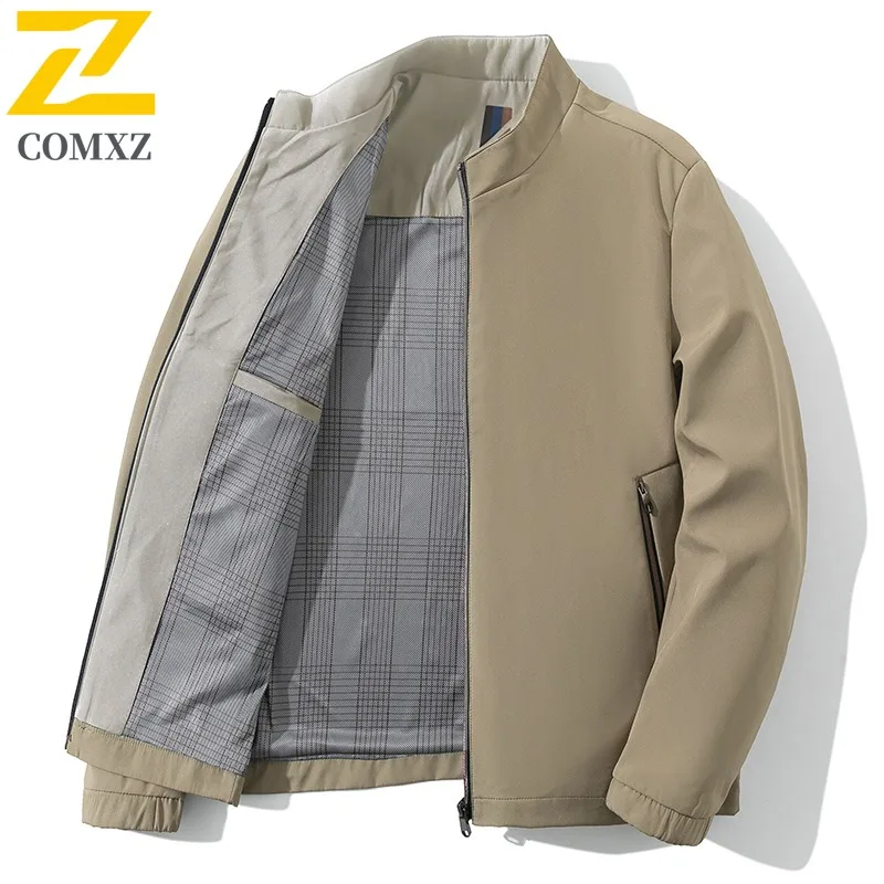 

COMXZ Мужская рабочая куртка премиум-класса с воротником-стойкой, удобное пальто на открытом воздухе, однотонное уличное модное легкое осеннее пальто
