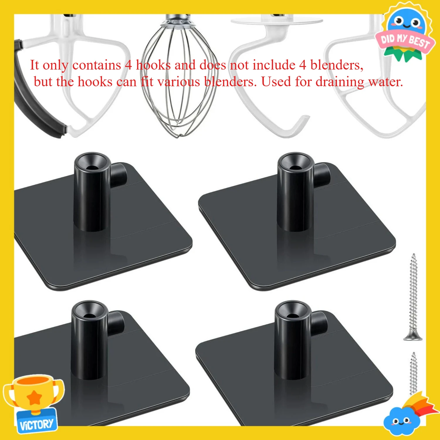 

4Pcs Hooks Racks Stand Mixer Beater Attachment Bracket Holders for Kitchenaid Mixer Accessories