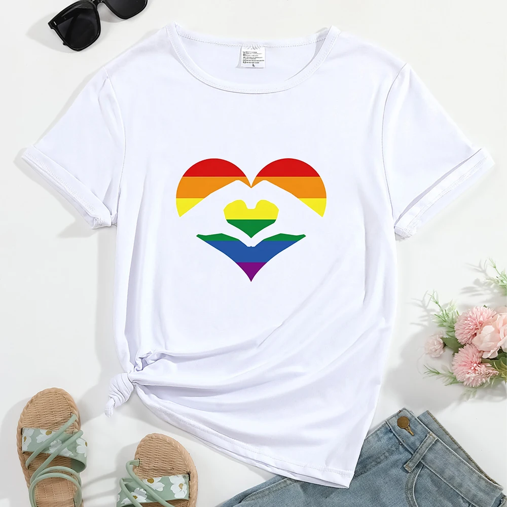 Women's T-shirt Love Pride Pattern Print Round Neck Comfortable Breathable Casual Streetwear Female Clothing Top Tees Hot Sales