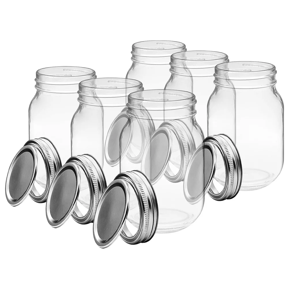 

6Pcs Mason Jars Transparent Glass Wide Mouth Leak Proof Food Storage Containers for Jam Honey Syrup Mason Jars