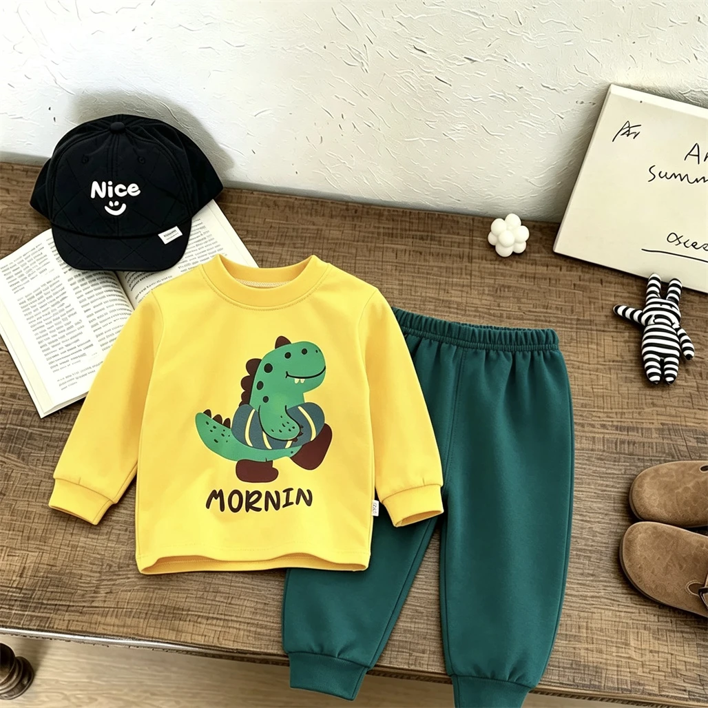 Kinder-Pyjamas mit Vollprint, Zweiteiliges Set für Jungen und Mädchen, Langarm-Schlafanzug, Herbst-Hauskleidung, Niedliche Unterwäsche für Kleinkinder – Detail 5