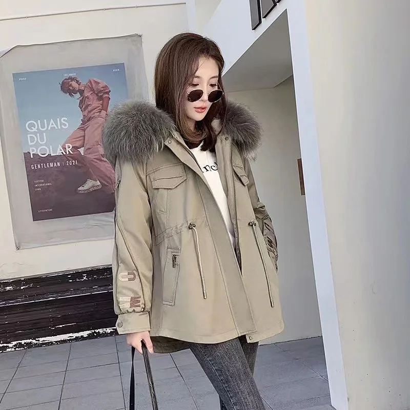 2023 Autumn Winter New Style Pie Female Fashion Rabbit Hair Inner Fur Collar Removable Mid-length Imitation Fur Coat Female