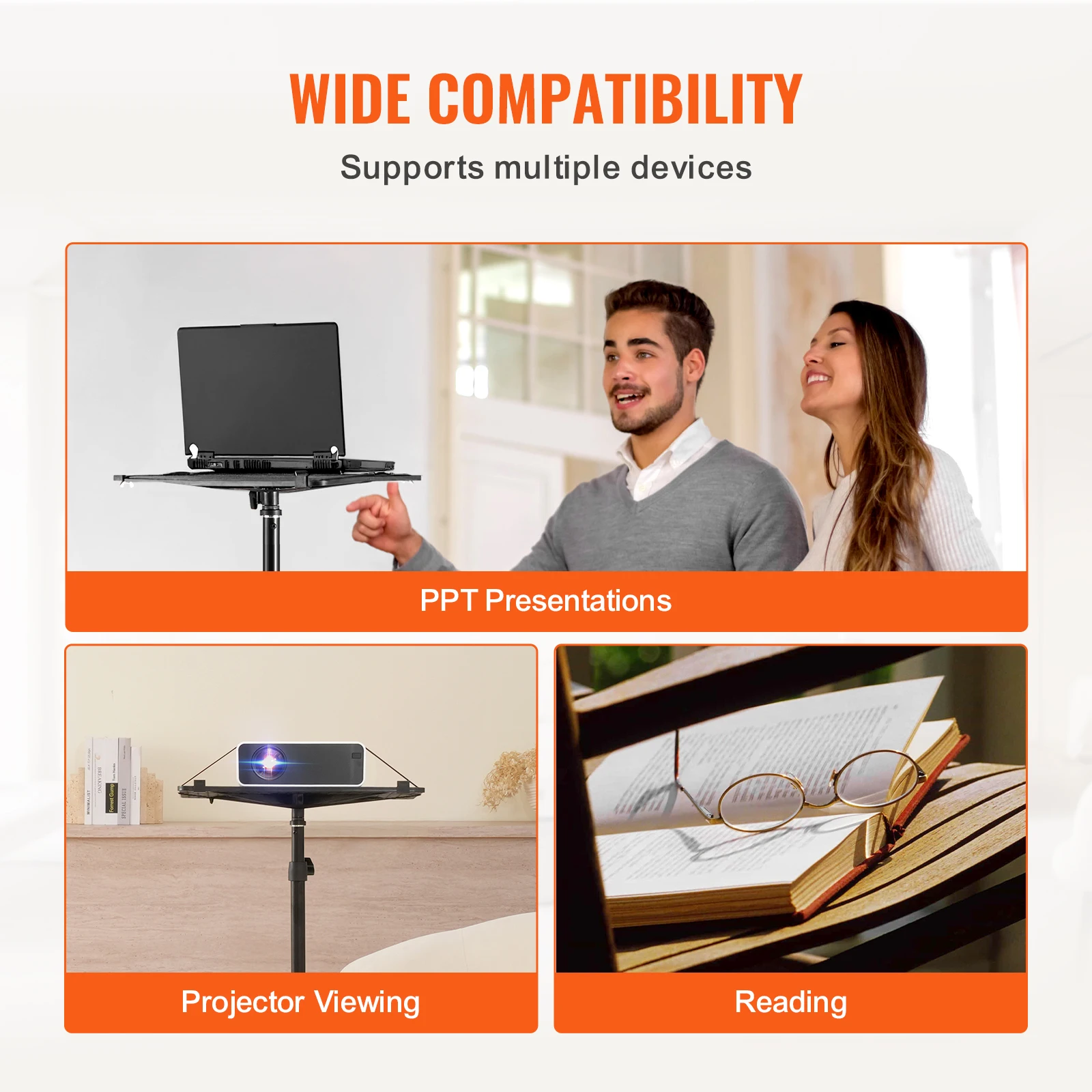 SucceBuy Projector Floor Stand Adjustable Height from 30.3 to 63.4 in with Tray for Outdoor Movies Home Office Stage and Studio