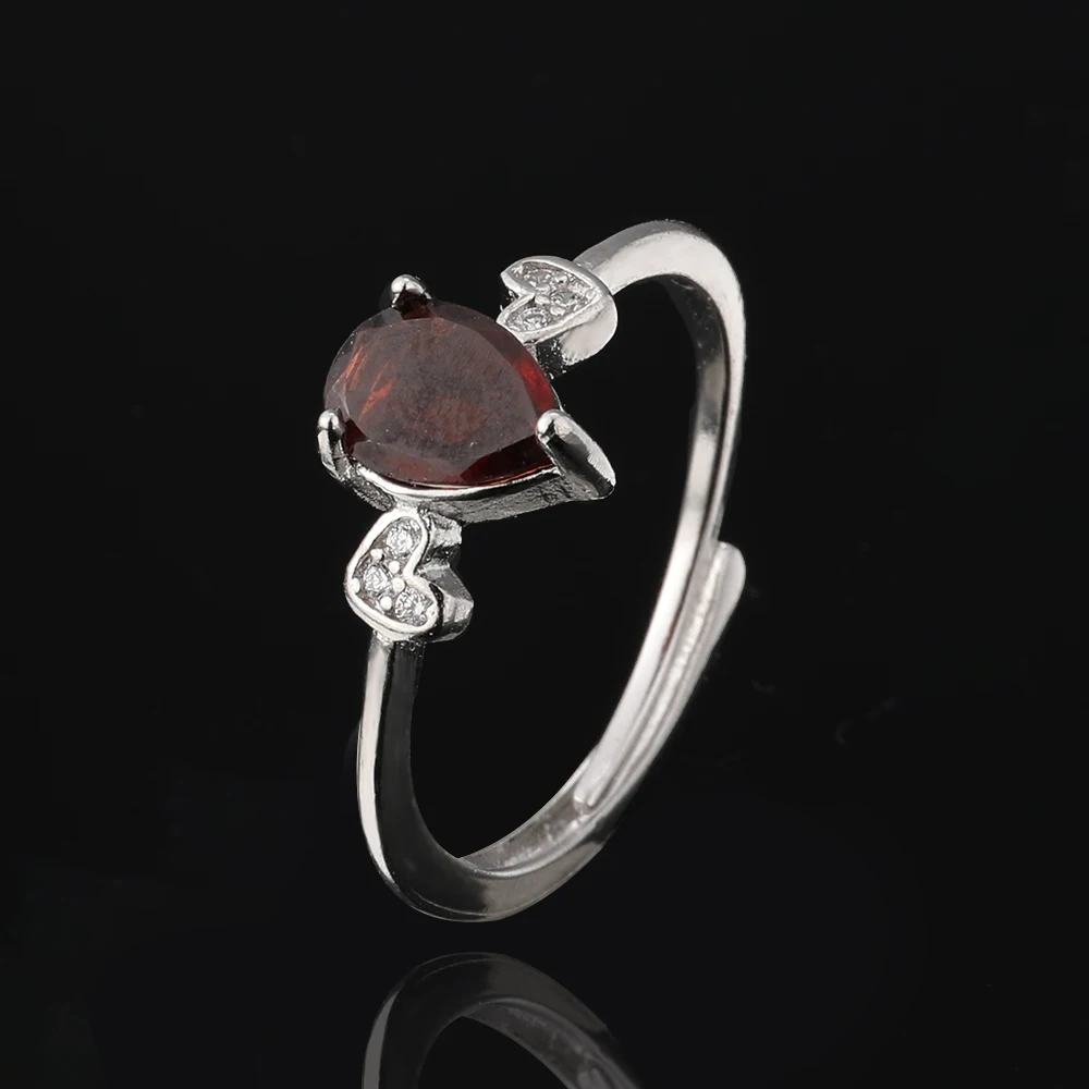 100% natural garnet gem love ring, suitable for women adjustable copper-plated silver ring, for parties and gifts