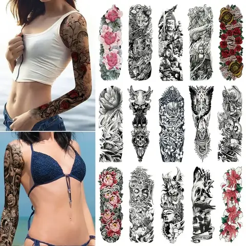 Large Arm sleeve Tattoo Waterproof temporary tattoo Sticker Skull Angel rose lotus Men Full Flower Tatoo Body Art tatto girl