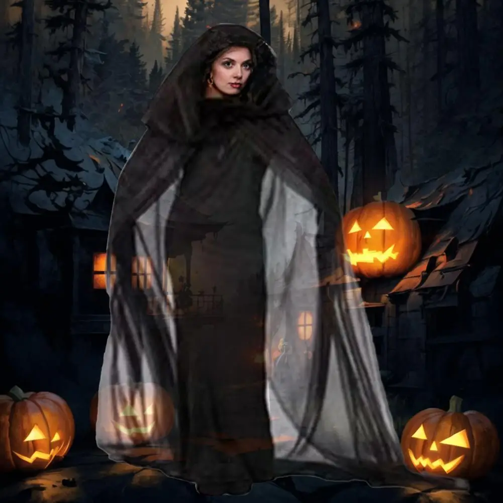 

Halloween Cloak Cosplay Ghost Cloak Halloween Costume Set Gauze Cape with Hood Knight Pirate Prince Cloak Renaissance for Adults