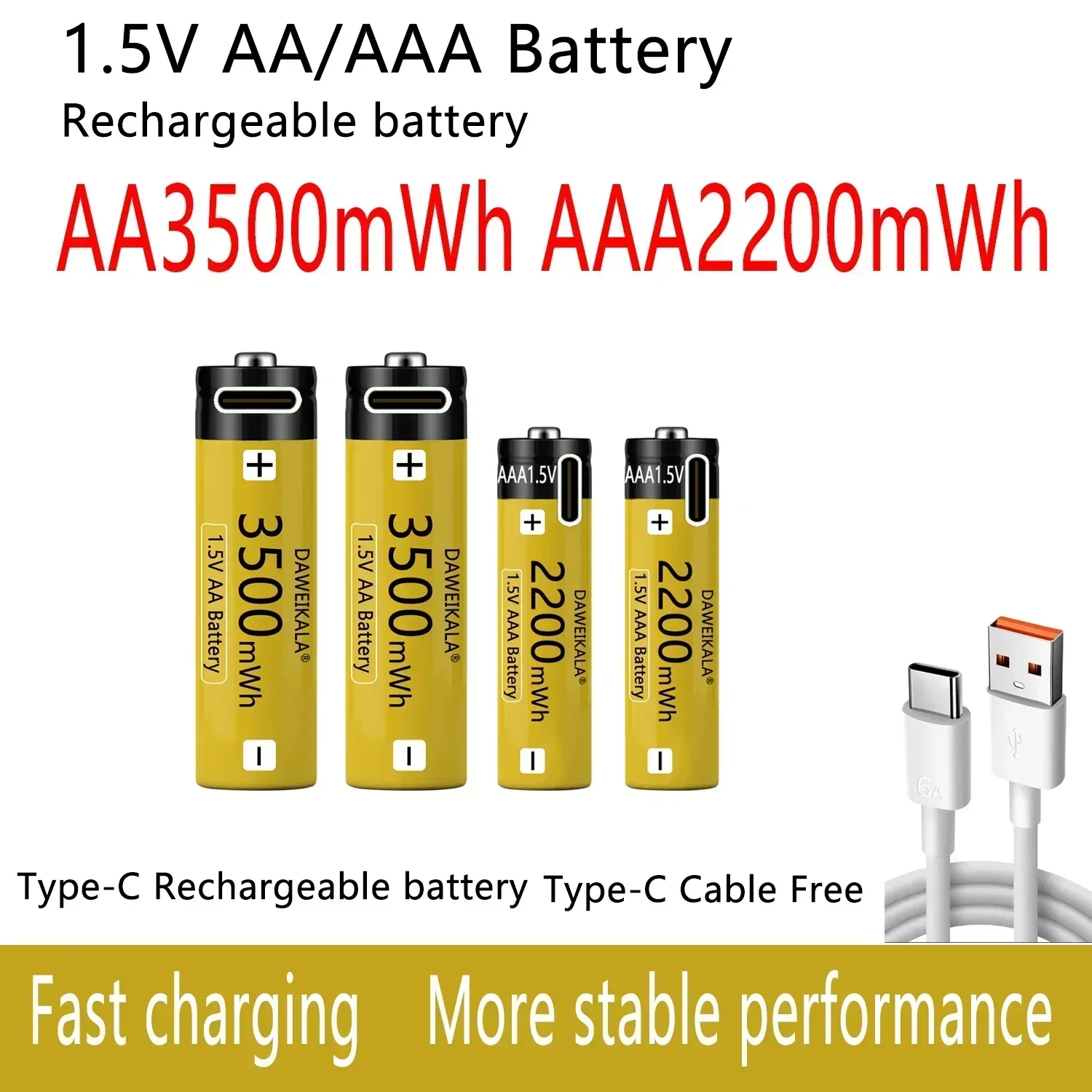 

AA AAA Battery 1.5V AAA AA Rechargeable battery NiZn Battery Stable performance camera toys light batteries Type-C fast charging