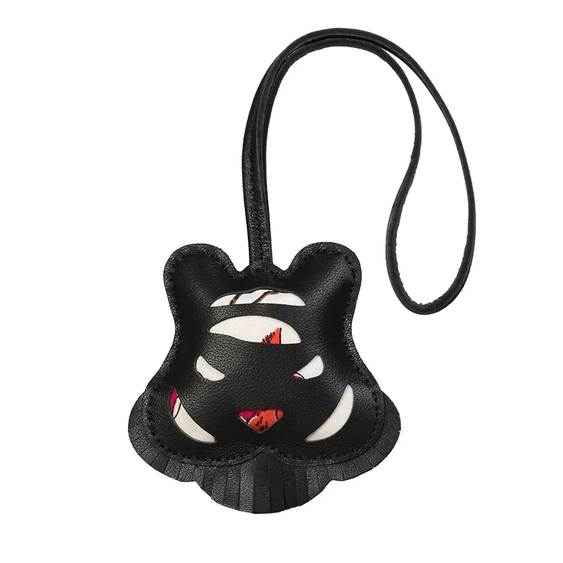 Tiger Shape Leather Pendant Handmade Schoolbag Bagpack Cowhide Ornament Vintage Handcraft Car Keychain Hanging Accessories
