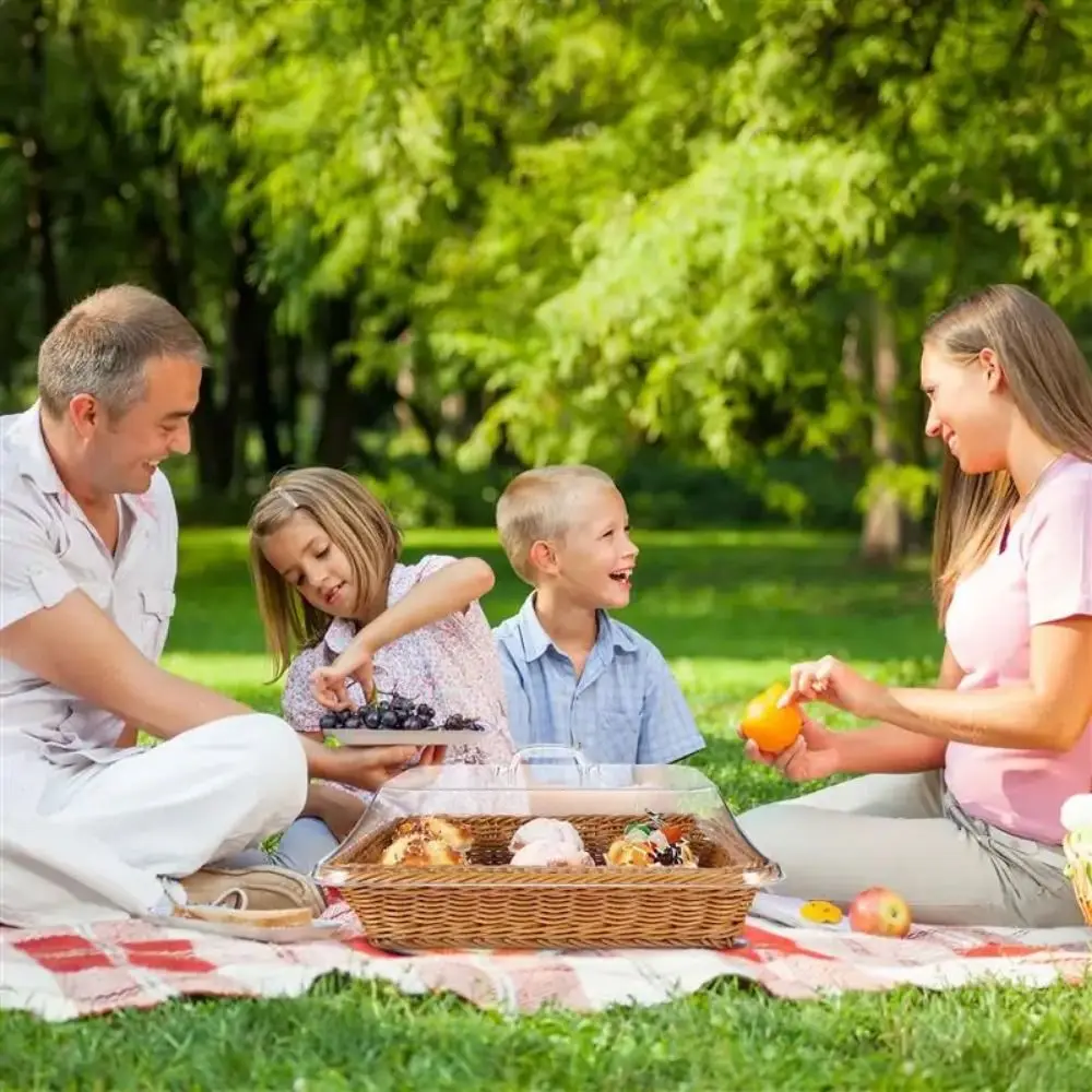 Woven Basket Lid Vegetable Bread Serving Simulated Food Serving Baskets with Lid Acrylic Storage Containers for Kitchen Picnic