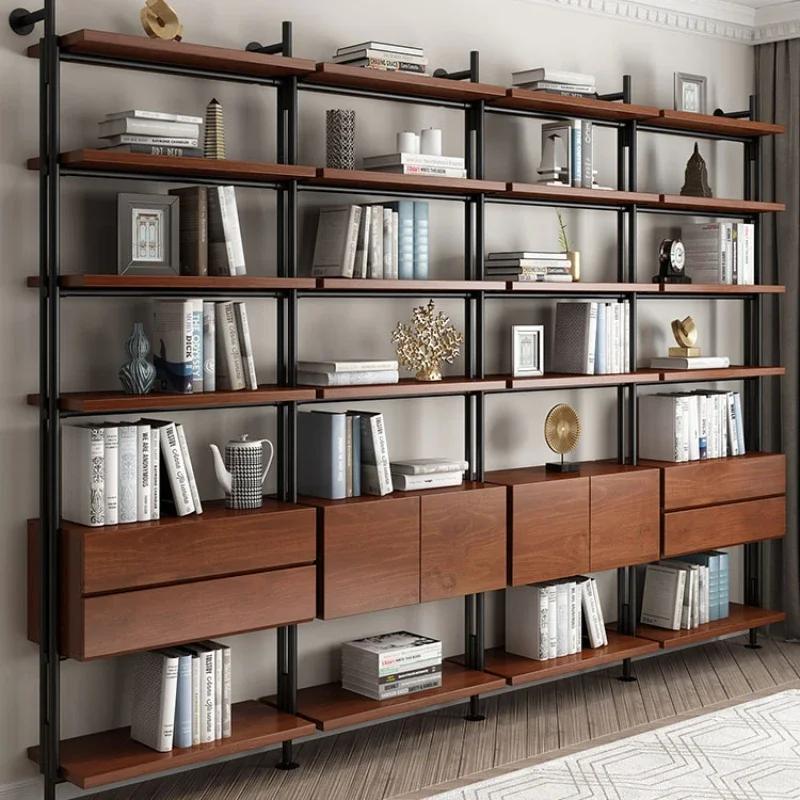 Book wall living room bookshelf wall-mounted solid wood bookcase full wall shelf