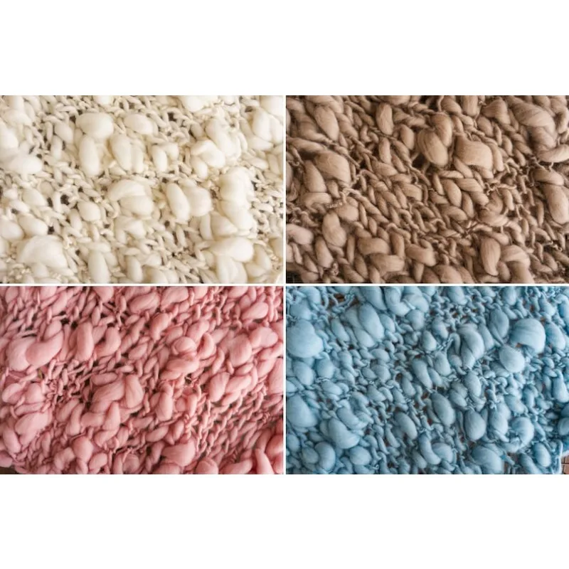 Gruby Koc Dziecięcy z Wełny Merino - Pleciony Wełniany Rekwizyt do Zdjęć Noworodkowych do Otulania i Dekoracji Pokoju Dziecięcego. Rekwizyty do fotografii noworodkowej.