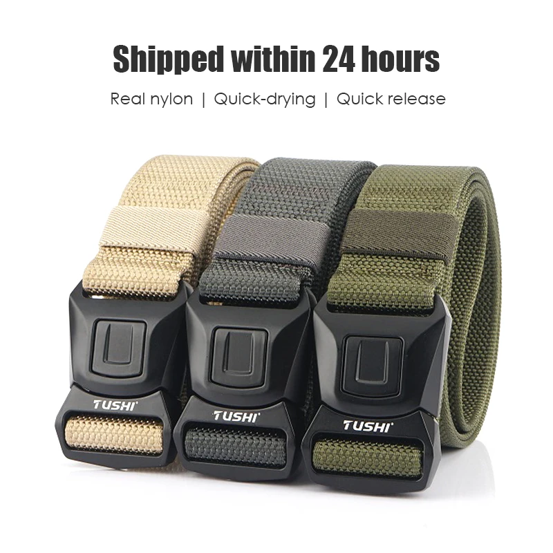 VATLTY New Men's Casual Belt Quick Release Metal Buckle Military Tactical Belt Soft Nylon Outdoor Hiking Belt Male Waistband