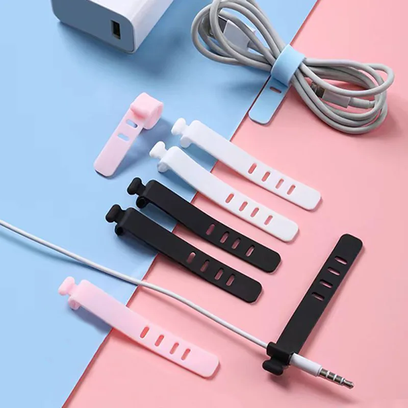 20pcs Reusable Silicone Cable Organizer Ties High Elasticity Cord Management Straps for USB Chargers Earphones Electronics