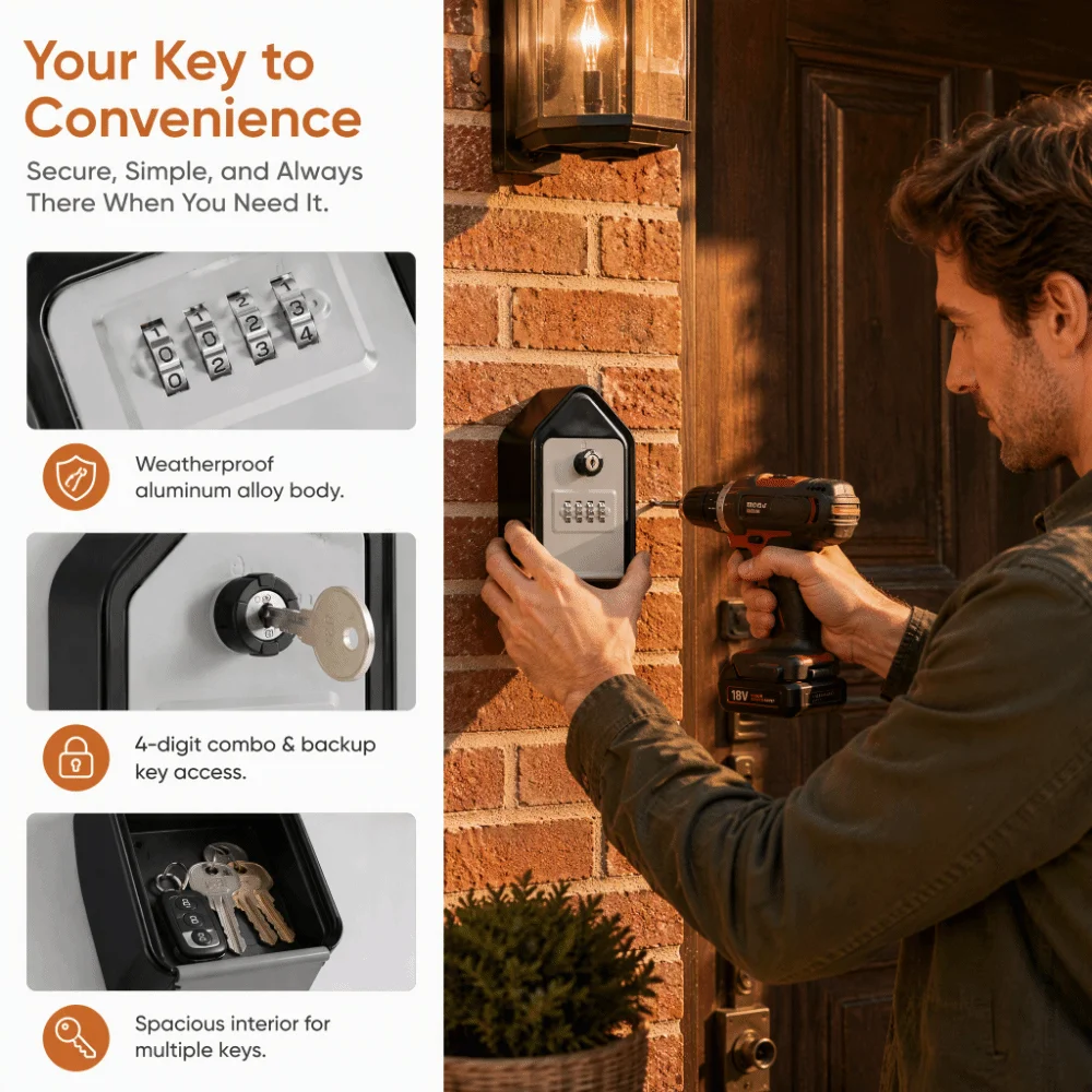 Resettable Combination Key Lock Box Weatherproof Large Capacity Combination Lockbox Waterproof Anti-double Opening