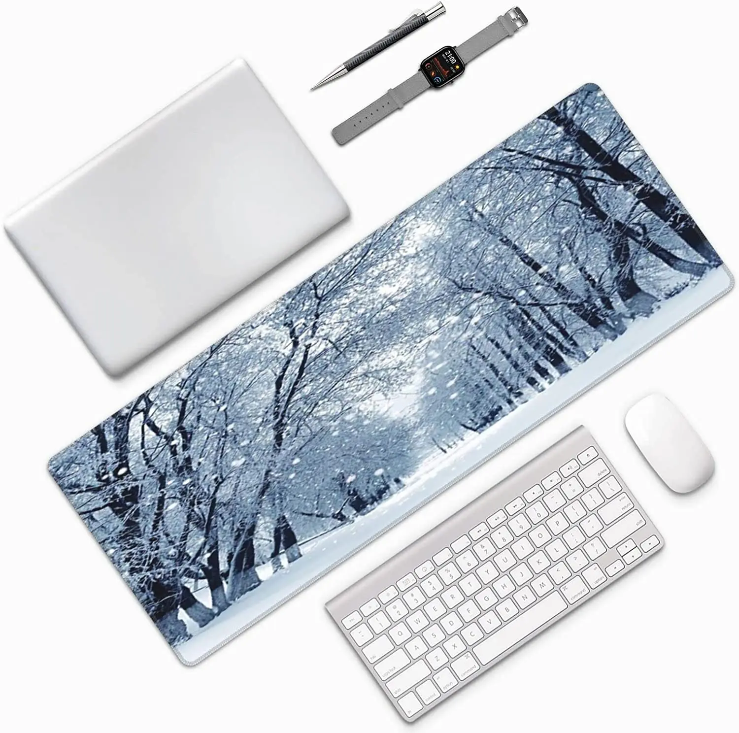 Large Mouse Pad Winter Scenery Frosty Trees Extended Gaming Mouse Pad 31.5 X 11.8 Keyboard Mouse Mat Desk Pad