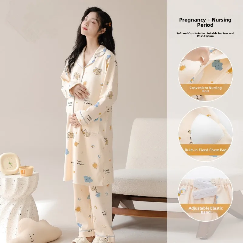 

Long Cotton Padded Sleepwear Maternity Gown Women's Spring Autumn Pure Cotton Nursing Sleep Dress Summer Pregnancy Skirt