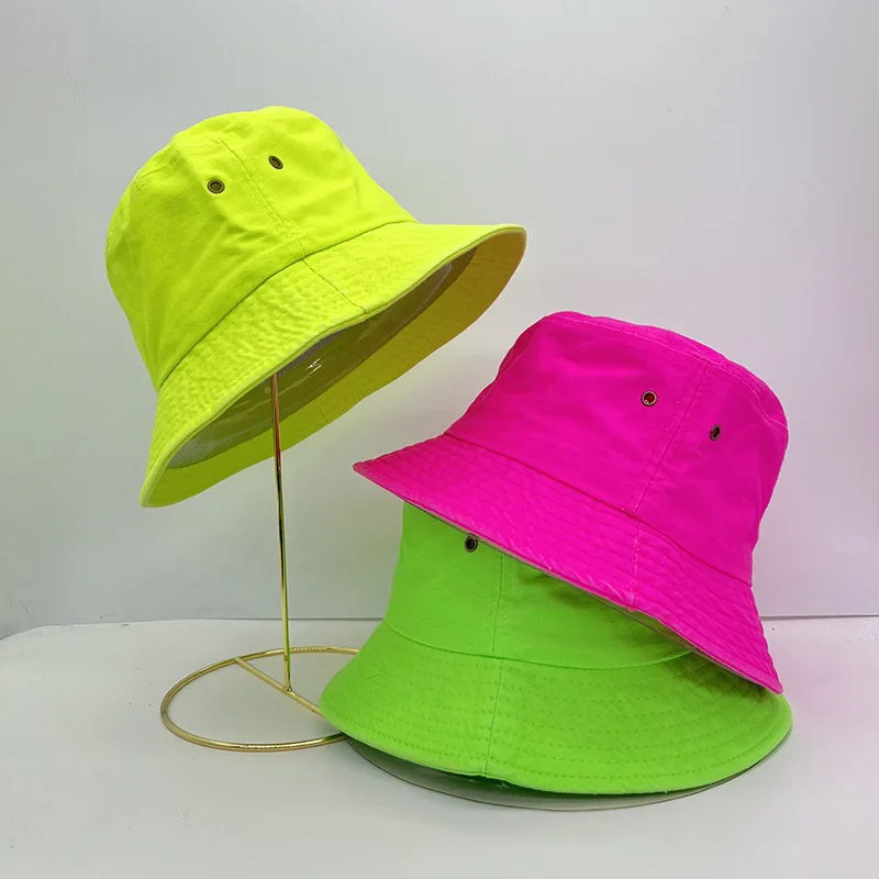 Fluorescent Green Bucket Hat Four Seasons Candy Color Personalized Street Dance Fashion Style Women's and Men's Fisherman Hat