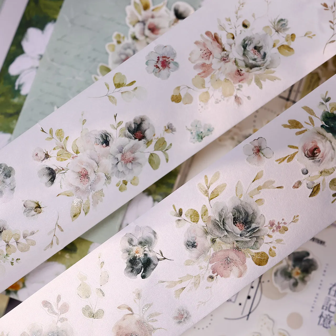 XiaoBaiJia Studio Vintage Soft Green Rose Flower Washi Paper Tape Planner DIY Card Making Scrapbooking Plan Decorative Sticker