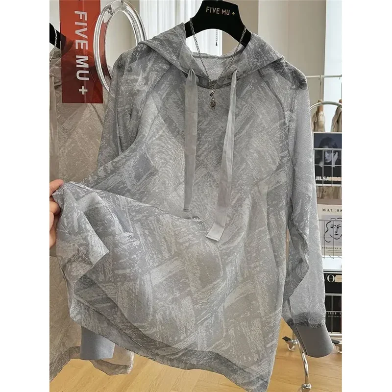 Spring Summer Thin Hooded Sunscreen Shirt Women 2024 New Fashion Loose Casual Tops Pullover Shirts Blouse Female