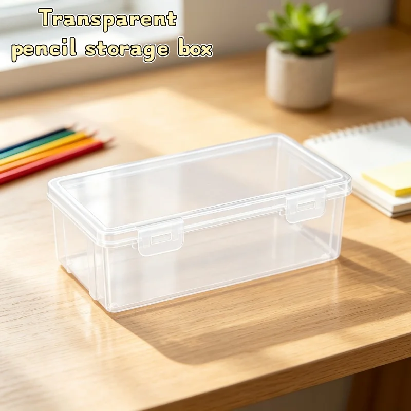 2/4Pcs Clear Plastic Storage Box With Lid Large Transparent Pencil Case Container Office Desktop Jewelry Small Items Organizer