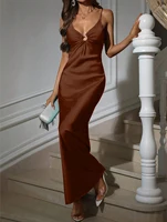 Vestido Maxi de Satén con Tirantes Finos y Abertura Lateral para Mujer, Glamuroso, Nuevo, para Primavera/Verano, Ideal para Fiestas y Salidas Nocturnas, Atuendo Favorecedor