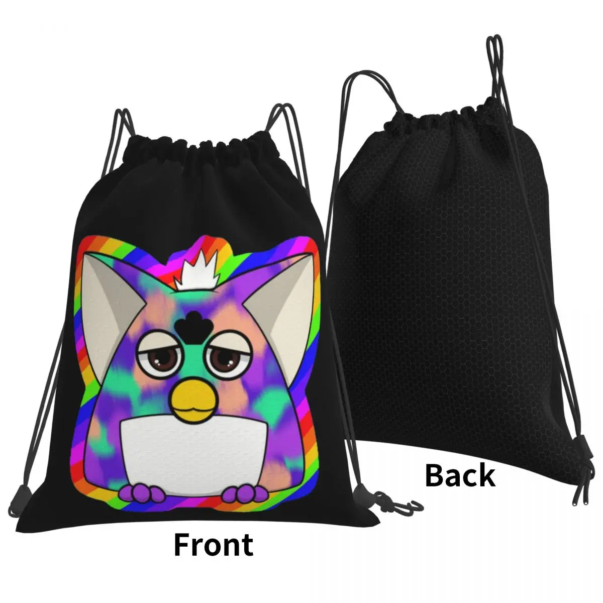 Gay Tye Dye Furby Relaxed Fit Rucksäcke, tragbare Kordelzug-Taschen, Kordelzug-Bündel, Tasche, Kleinigkeiten, Tasche, Büchertaschen für Mann und Frau