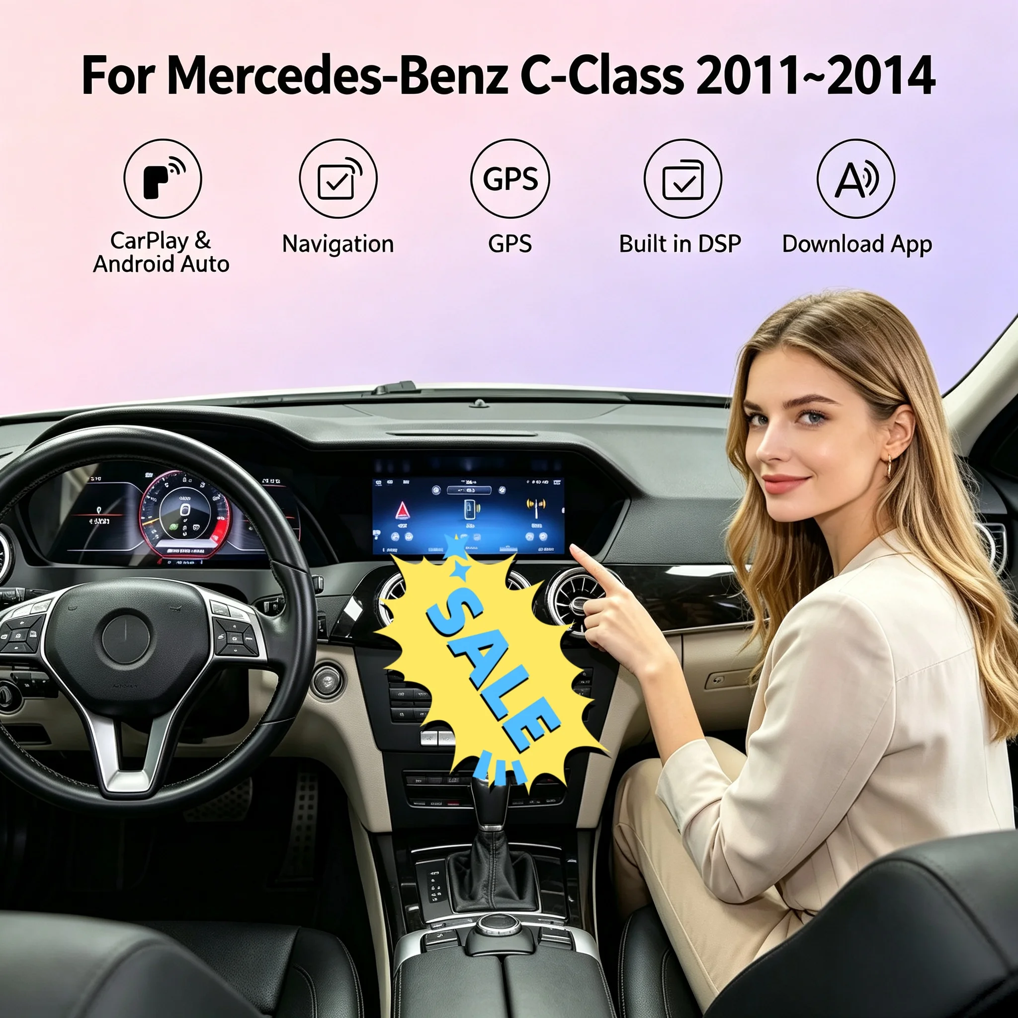 For Mercedes C Class W204 2011-2014 Dual Screen Combo 12.3