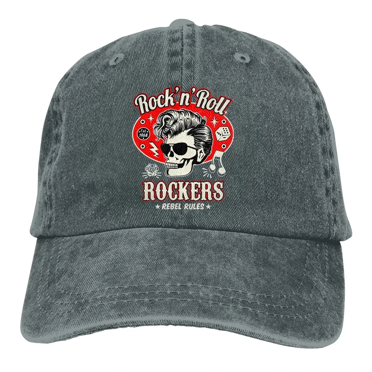 Washed Men's Baseball Cap Skull Dice Rockers Trucker Snapback Caps Dad Hat  Rock and Roll GuIf Hats