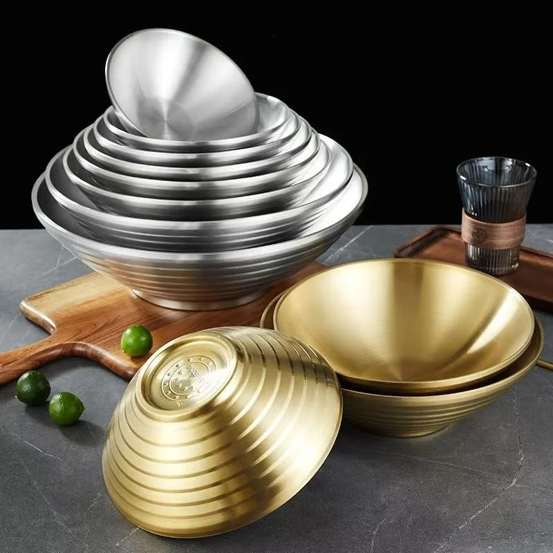 JUSTINLAU Korean-style Instant Noodle Bowl 304 Stainless Steel Fruit Salad Soup Bowl Stackable Cold Noodles Spicy Hot Pot Bowls