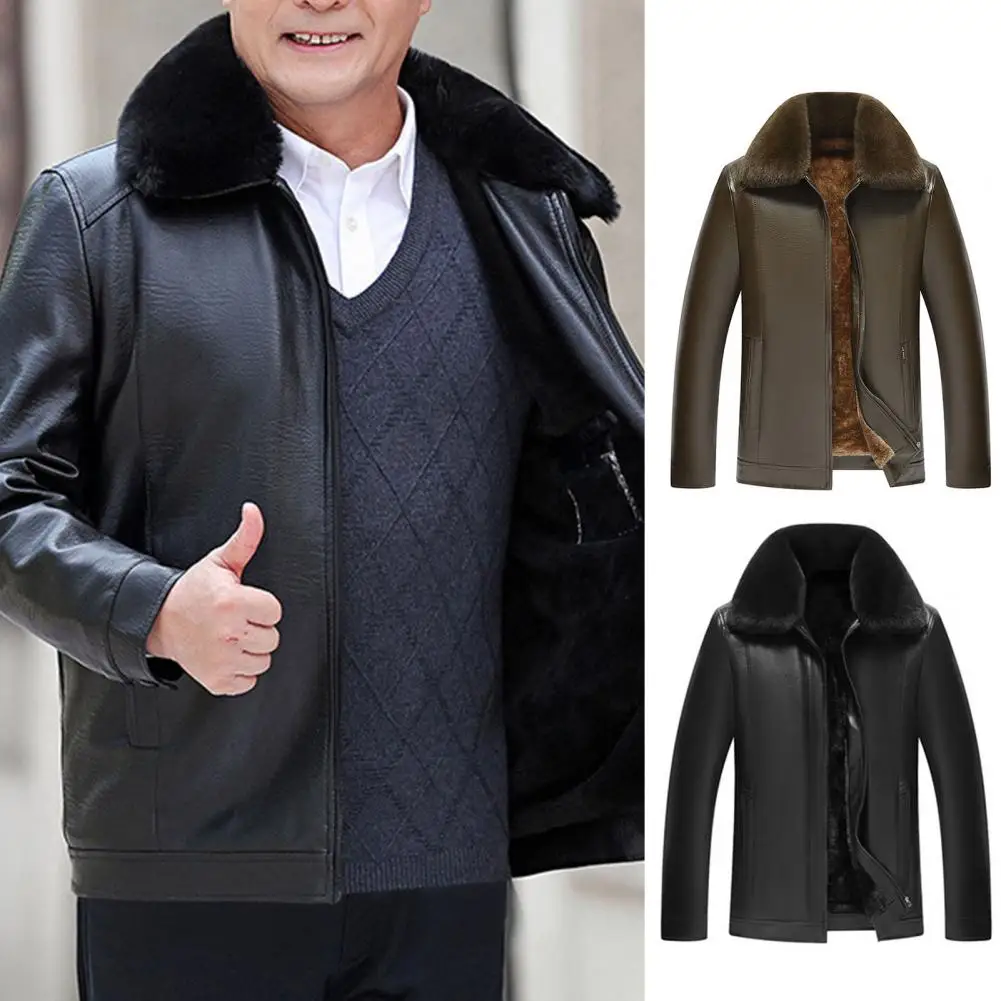 Men Costume Stylish Men's Faux Leather Jackets for Autumn Winter Windproof Long Sleeve Zipper Placket Design