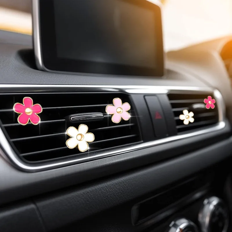 6Pcs Daisy Flower Car Air Freshener Clip Alloy Car Inter Decor Accessories Air Vent Clip Christmas Gifts Colorful