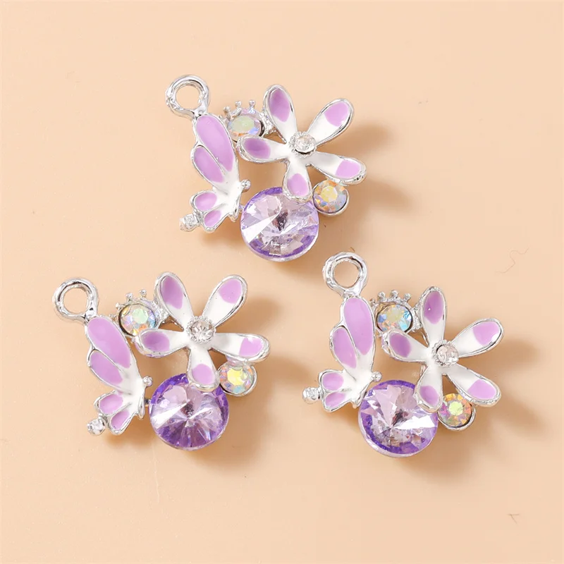 Leslie 10 Stück Wunderschöne Kristall-Schmetterlings-Blumen-Anhänger für DIY-Ohrringe, Halsketten, Schmuckherstellung, handgefertigte Accessoires – Detail 5