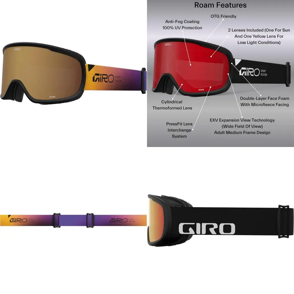 

Men's Women's Youth Snowboard Ski Goggles with 2 Lenses, Anti-Fog, Over Glasses Compatible, Suitable for All Ages