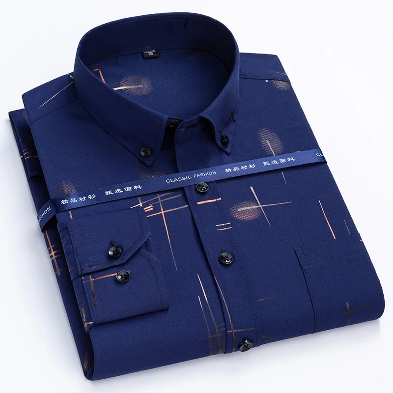 

New Large-sized Men's Long Sleeved with Hot Stamping Business Casual Light Blue Breathable Spring and Autumn Thin Men's Shirt