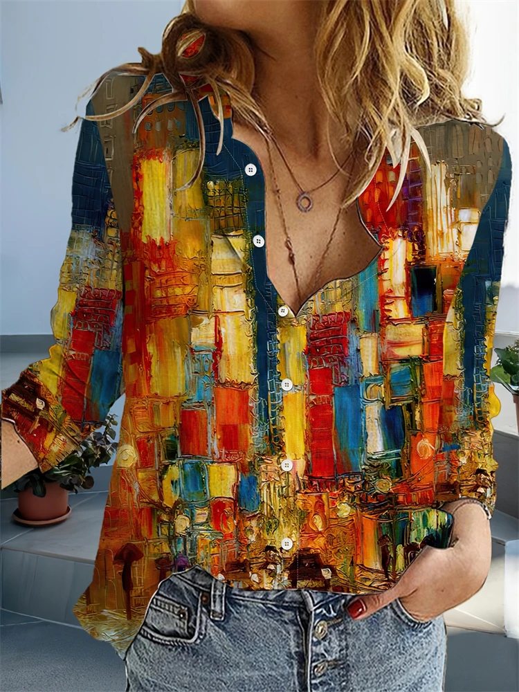 

Весенне-летняя женская новая винтажная полосатая рубашка с принтом, тонкая дышащая удобная женская рубашка на пуговицах с v-образным вырезом