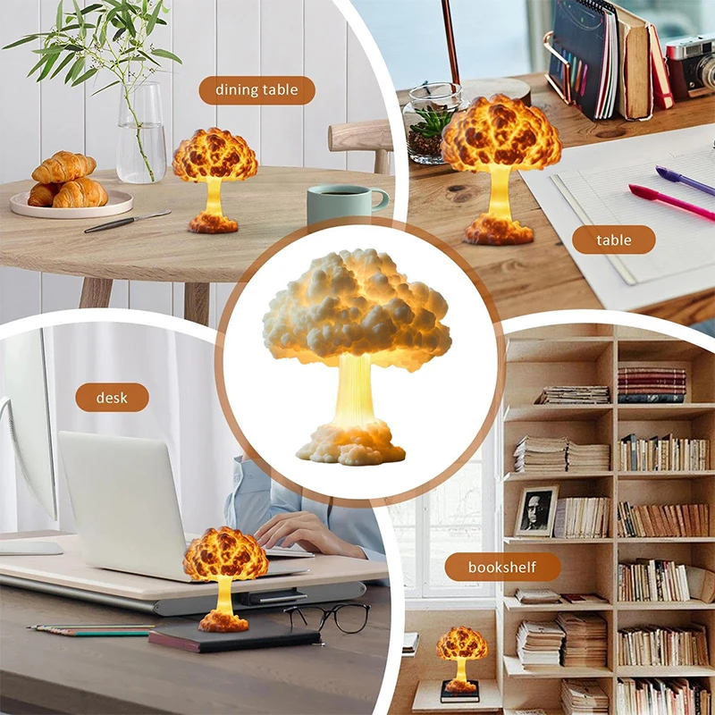 Bomb Cloud Table Lamp 3D Cloud Creative Handmade Resin Atomic Bomb Blast Explosion Night Light Mushroom Cloud Table Lamp Decor