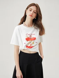 FSLE Summer Versatile Casual Commuting Printed Pattern Women T-Shirt 2024 Summer New Short Sleeve Female Top 24FS12274 24FS12348