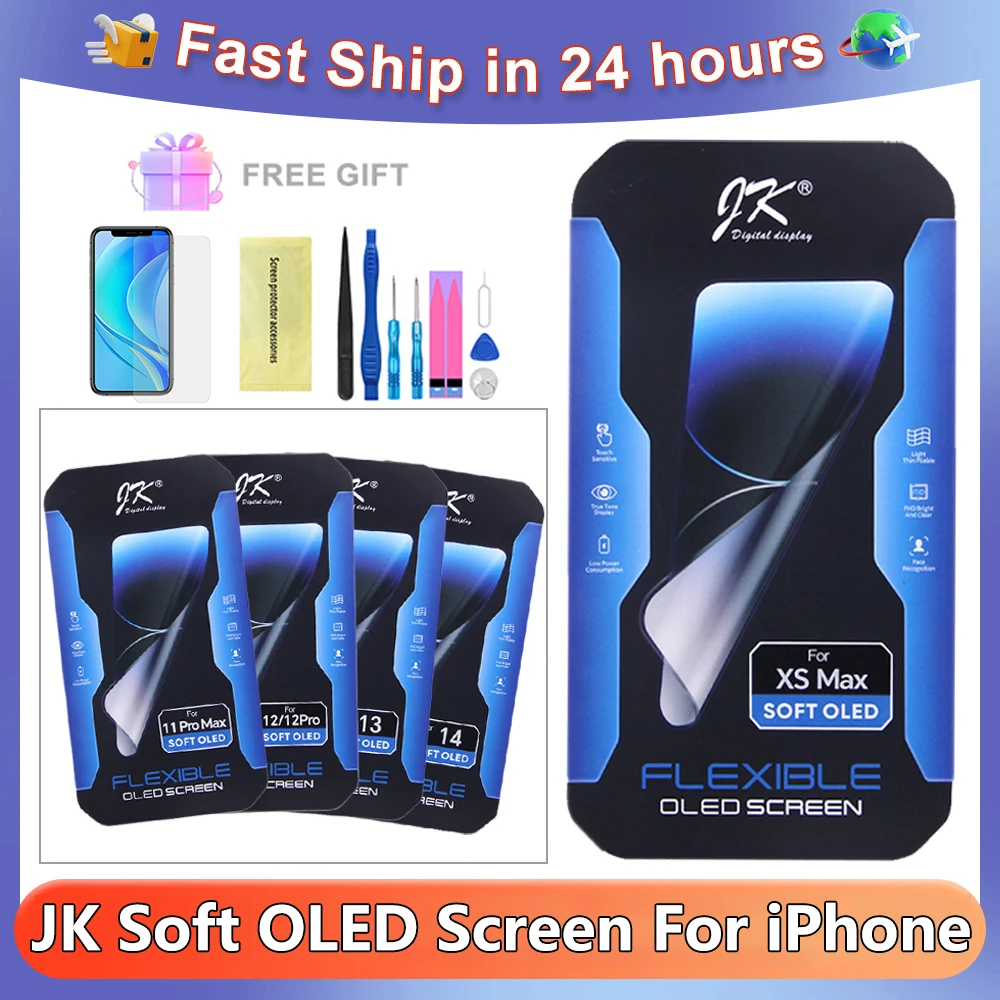 JK SOFT OLED Screen LCD For iPhone XS Max 12 13 14 15 16 16e 17 Pro Max LCD Display Touch Screen Digitizer Assembly Replacement